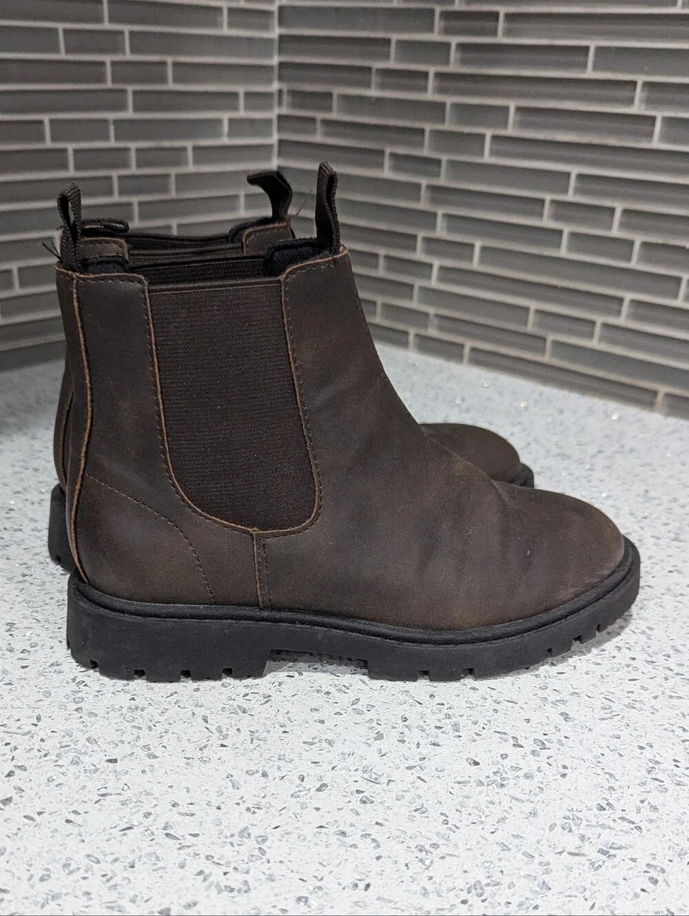 Zara Kids Brown Chelsea Boots Pull On Elastic Sides Fall Winter Boys Size 31 13